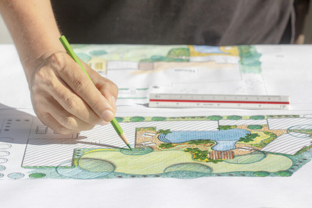 Landscape architect design backyard plan for villa.
